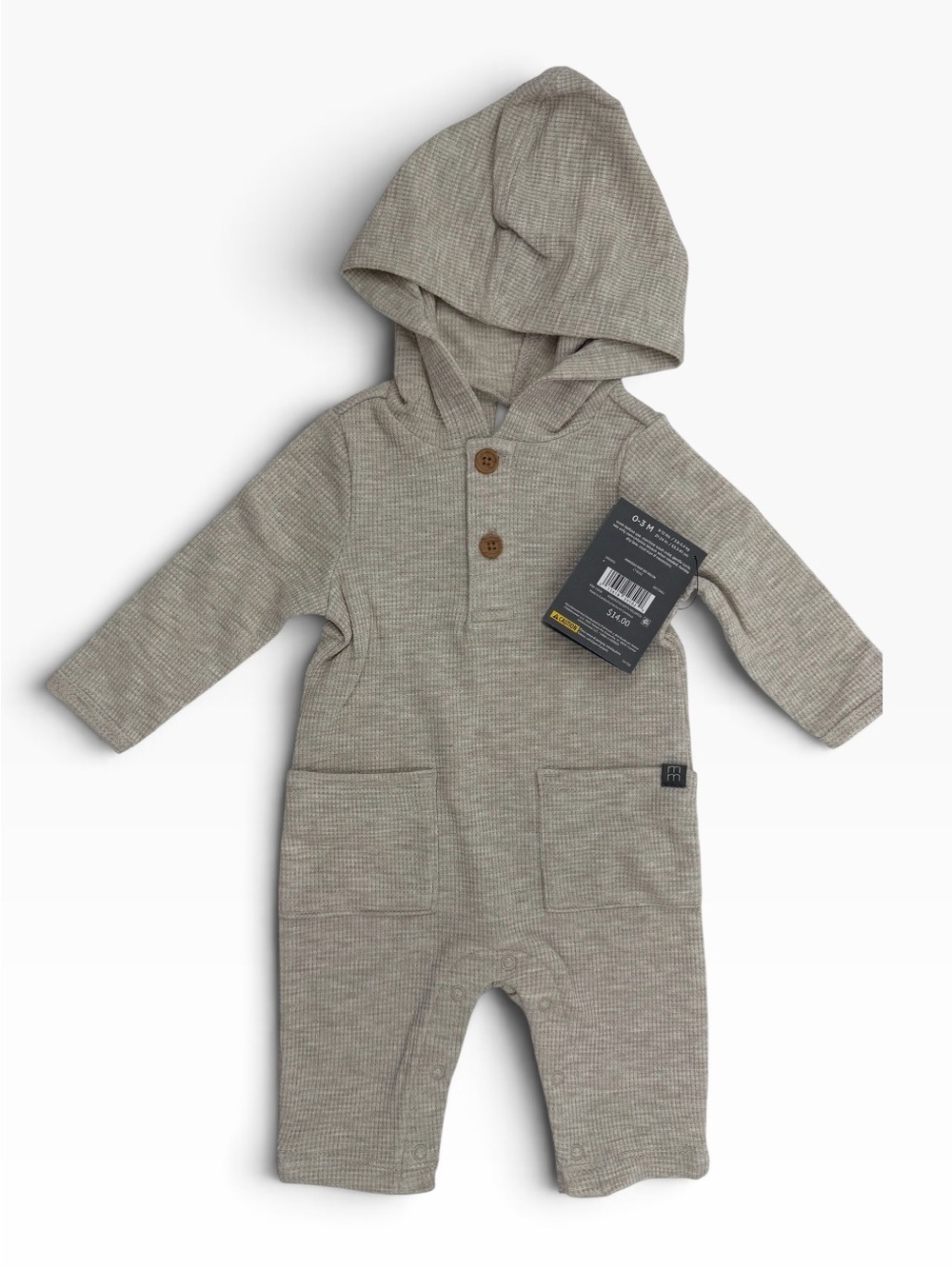 Modern Moments Beige Hooded Ribbed One-Piece with Front Pockets